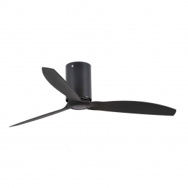 MIN TUBE Black Matt ceiling fan with DC motor and wood finish blades by FARO