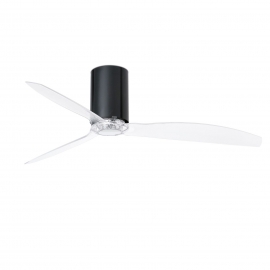 MIN TUBE Black glossy ceiling fan with DC motor and transparent blades by FARO