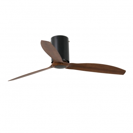 MIN TUBE Black glossy ceiling fan with DC motor and wood finish blades by FARO
