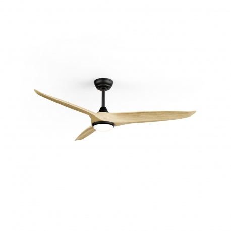 Outdoor ceiling fan Nova Black Natural Wood with DC motor and LED light by Sulion