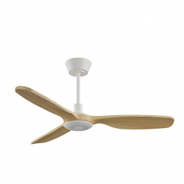 Balcony Neo 107 White Natural Wood Outdoor Ceiling fan with DC motor and LED light by Sulion