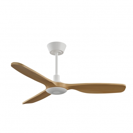 Balcony Neo 107 White Natural Wood Outdoor Ceiling fan with DC motor and LED light by Sulion