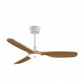 Balcony Neo 107 White Natural Wood Outdoor Ceiling fan with DC motor and LED light by Sulion