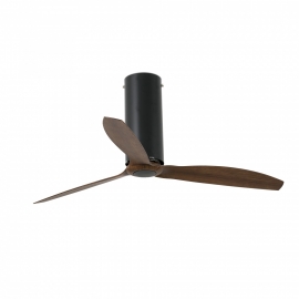 TUBE Black Glossy or Matt ceiling fan with DC motor and wood finish blades by FARO